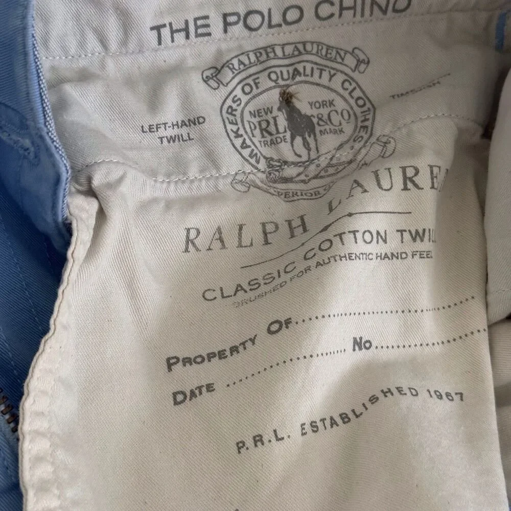Polo Ralph Lauren Men's 32x32 Light‎  blue Stretch Straight Fit Chino Pants